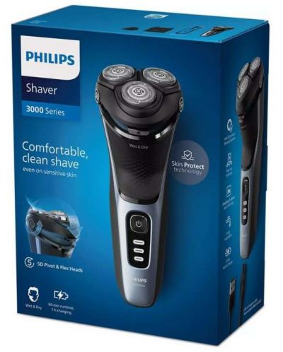 Самобръсначка Philips - S3243/12, 3 глави, синя - 4