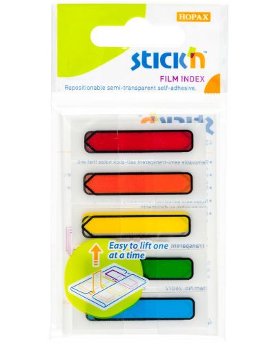 Самозалепващи индекси Stick'n - с форма на стрелка, 45 x 12 mm, 5 цвята, 100 броя - 1