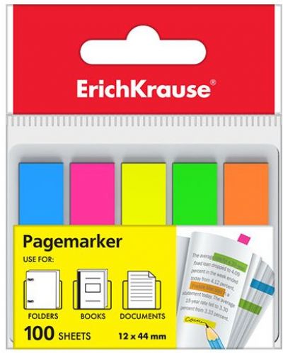 Самозалепващи индекси Erich Krause Elegance - 12 x 44 mm, 5 цвята, 100 броя - 1