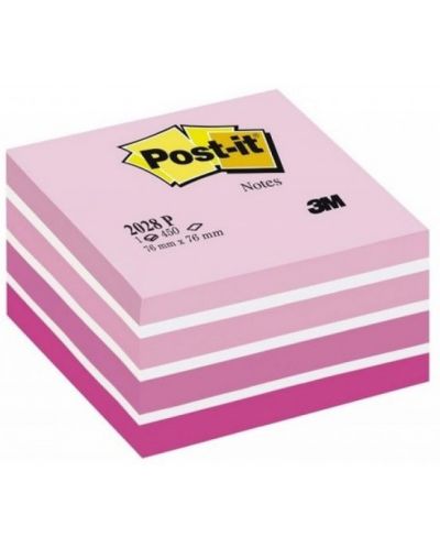 Самозалепващо кубче Post-it - Pastel Pink, 7.6 x 7.6 cm, 450 листа - 1