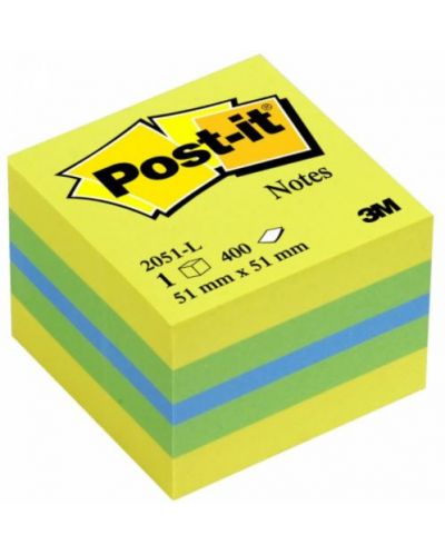 Самозалепващо кубче Post-it - Lemon, 5.1 x 5.1 cm, 400 листа - 1