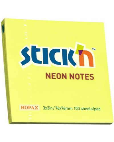 Самозалепващи се листчета Stick'n - 76 x 76 mm, жълт неон, 100 листа - 1