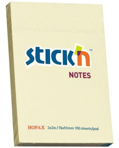 Самозалепващи се листчета Stick'n - 76 x 51 mm, жълти, 100 листа - 1