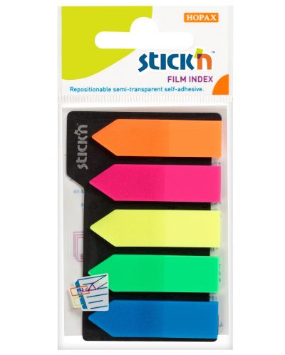 Самозалепващи индекси Stick'n - с форма на стрелка, 42 x 12 mm, 5 цвята, 125 броя - 1