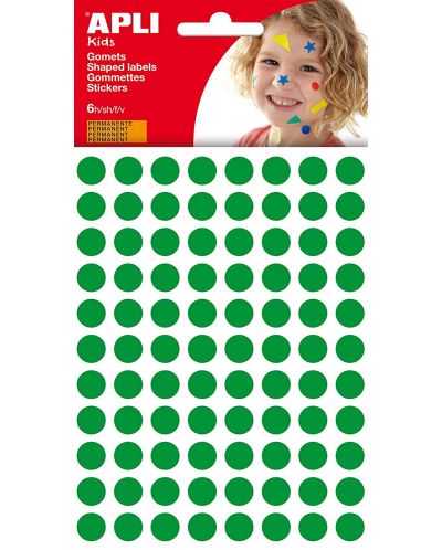 Самозалепващи стикери Apli - Кръгчета, зелени, 10.5 mm, 588 броя - 1