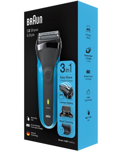 Самобръсначка Braun - Series 3 Shave&Style 310 BT, 1 глава, черна/синя - 3
