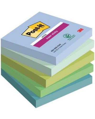 Самозалепващи листчета Post-it - Super Sticky, 5 опаковки х 90 листа - 1