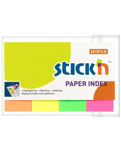 Самозалепващи се листчета Stick'n - 20 x 50 mm, неонови, 4 цвята, 200 броя - 1