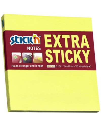 Самозалепващи листчета Stick'n - Extra Sticky, 76 x 76 mm, неонови, жълти, 100 листа - 1