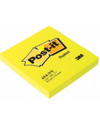 Самозалепващи листчета Post-it 654-NY  - Жълти, 7.6 х 7.6 cm, 100 броя - 1