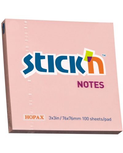 Самозалепващи се листчета Stick'n - 76 x 76 mm, розов пастел, 100 листа - 1