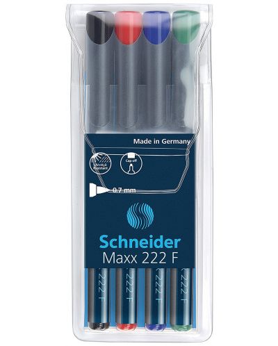 Комплект от 4 цвята маркери Schneider перманент OHP Maxx 222 F, 0.7 mm - 1