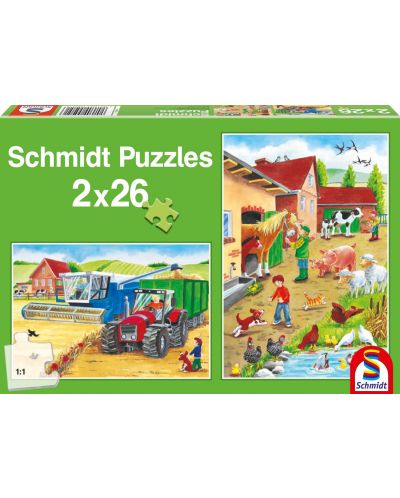 Пъзел Schmidt от 2 x 26 части - Във фермата