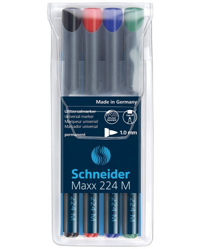 Комплект от 4 цвята маркери Schneider перманент OHP Maxx 224 M, 1.0 mm - 1