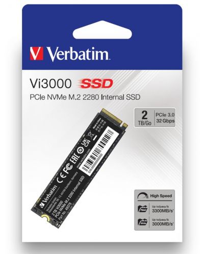 SDD памет Verbatim - Vi3000, 2TB, M.2, PCIe - 3