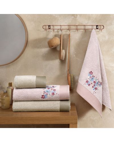 Сет от 4 хавлиени кърпи TAC - Tiffany Pure, розови/бежови - 1