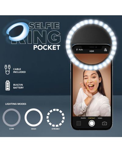 Селфи ринг Cellularline - Pocket, универсален, бял - 2