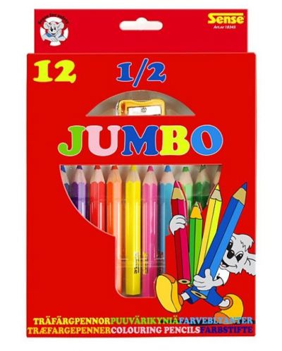Цветни моливи с острилка Sense – 1/2 Jumbo, 12 броя - 1