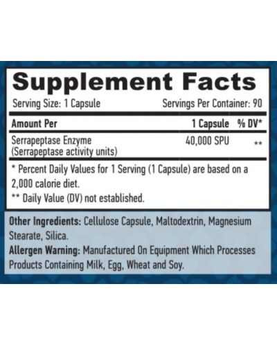Serrapeptase, 40 000 SPU, 90 капсули, Haya Labs - 2