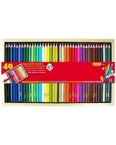 Цветни моливи Sense в дървена кутия - 40 броя - 1