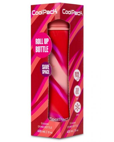 Сгъваема силиконова бутилка Cool Pack Pump - Zebra Pink, 600 ml  - 3