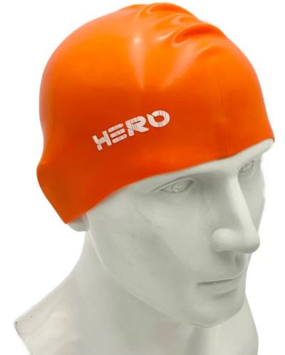 Шапка за плуване HERO - Silicone Swimming Helmet, оранжева/бяла - 2