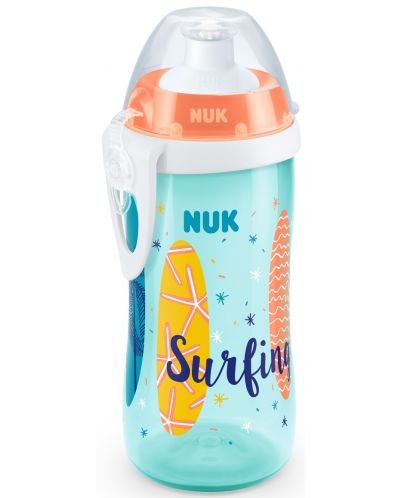 Шише с клапа Nuk - Junior Cup, Beach Time, 300 ml, оранжево