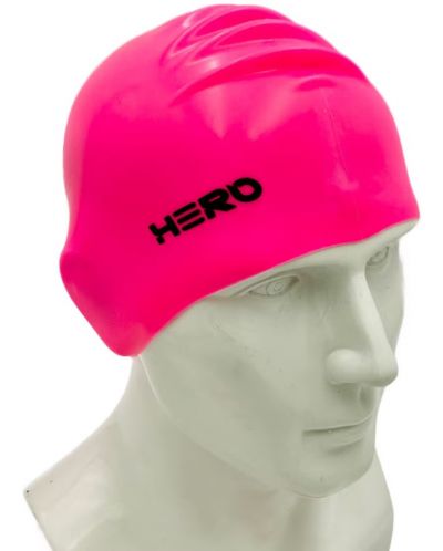 Шапка за плуване HERO - Silicone Swimming Helmet, тъмнорозова - 2