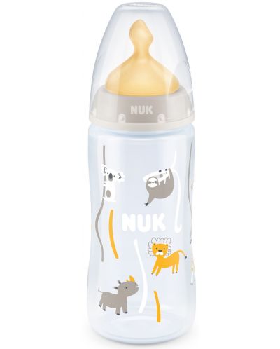 Шише Nuk First Choice - Temperature control, с каучуков биберон, 300 ml, бяло, животни - 1