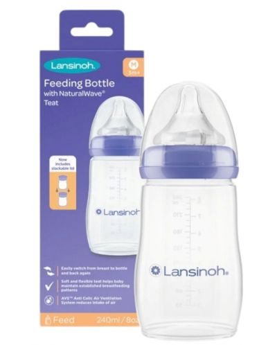 Шише с биберон Lansinoh - NaturalWave, 3 м+, 240 ml