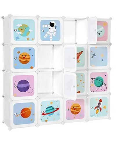 Шкаф за играчки Euzel - Космос, с 16 кубчета - 2