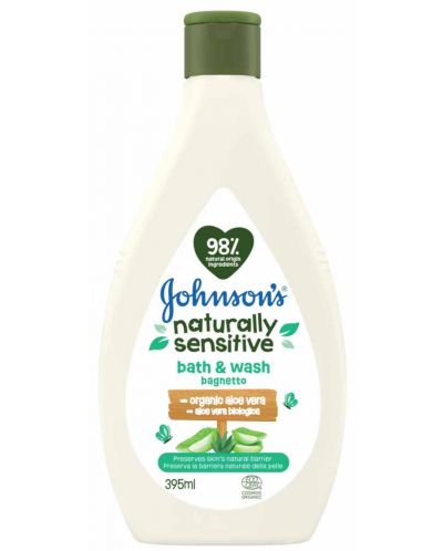 Шампоан за коса и тяло Johnson's - Naturally Sensitive, 395 ml - 1