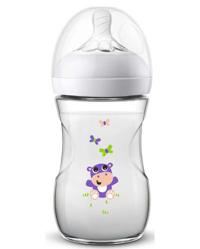 Шише за хранене Philips Avent Natural - 260 ml, лимитирана серия, хипопотам