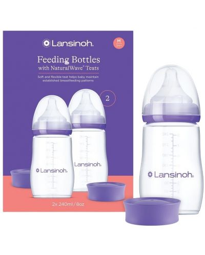Шишета с биберон Lansinoh - NaturalWave, 240 ml, 2 броя