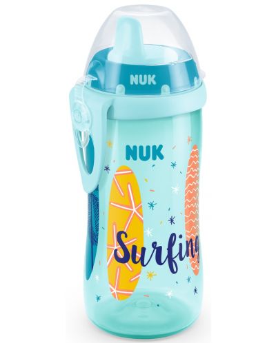 Шише с твърд накрайник Nuk - Kiddy Cup, 300 ml, Beach Time/синьо