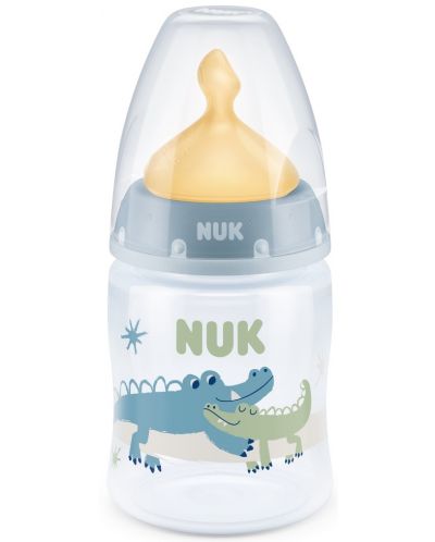 Шише Nuk First Choice - Temperature control, с каучуков биберон, 150 ml, синьо, крокодили - 1