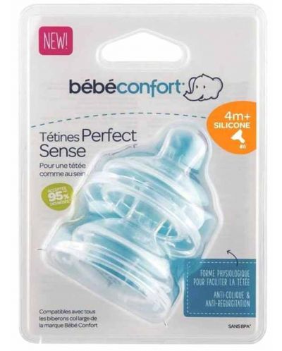 Силиконови резервни биберони Bebe Confort - Perfect Sense, р-р L, 4 m+, 2 броя - 1