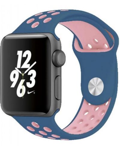 Каишка OEM - Silicone, Apple Watch, 38/40 mm, синя/розова - 2