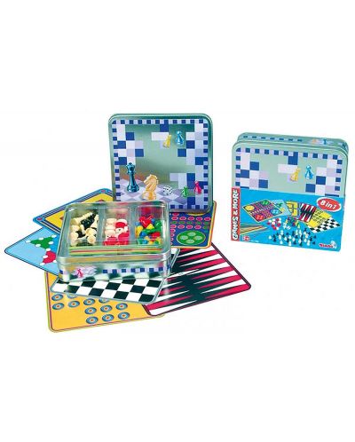 Комплект игри Simba Toys Games and More - В метална кутия, 8 в 1