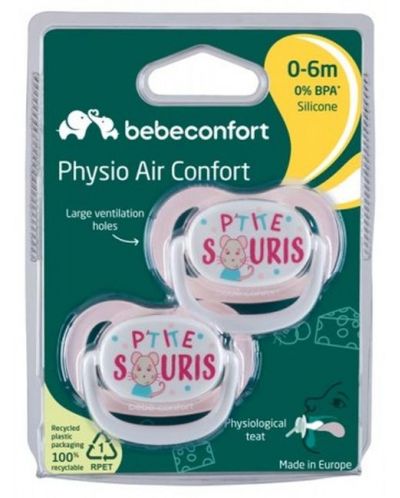 Силиконови залъгалки Bebe Confort - Physio Air, 0-6 месеца, Petit Souris, 2 броя - 4