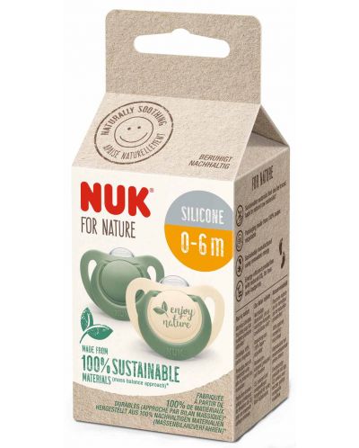 Силиконови залъгалки NUK for Nature - Зелени, 0-6 месеца, 2 броя - 2