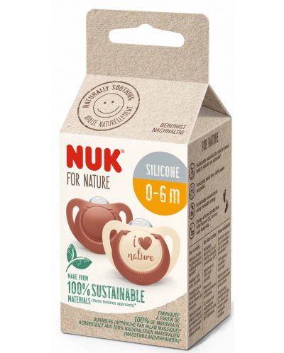 Силиконови залъгалки NUK for Nature - Червени, 0-6 месеца, 2 броя - 2