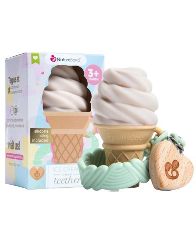 Силиконова гризалка NatureBond - С форма на сладолед ванилия, с подарък клипс - 3