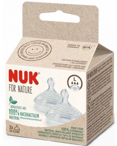 Силиконови биберони за шише NUK for Nature - Softer, размер L, 2 броя - 2