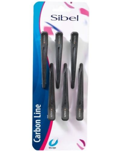 Sibel Щипки за коса Carbon Black, средни, 6 броя - 1