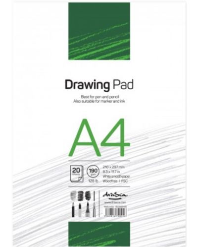 Скицник Drasca Drawing pad - 20 листа, бели листове, А4 - 1