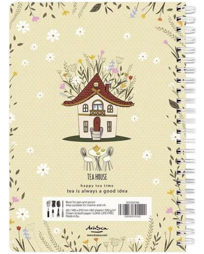 Скицник Drasca Happy Tea Time - Tea house, A6, 60 листа - 2