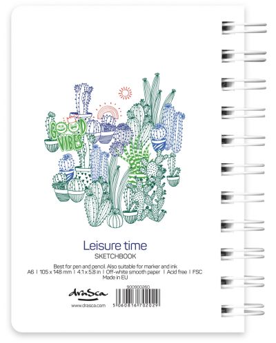 Скицник със спирала Drasca Leisure Time - 80 листа, А6 - 2