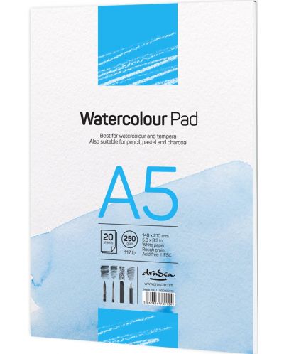 Скицник за водни бои Drasca Watercolour pad - 20 л, А5 - 2