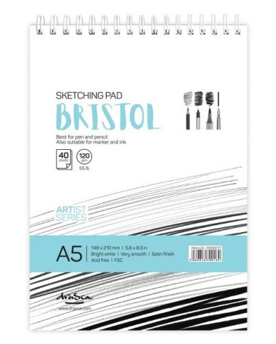 Скицник със спирала Drasca Bristol sketch pad - A5, 40 л - 1